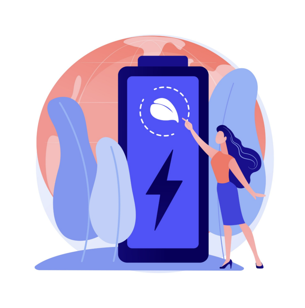 Chargeur intelligent connecté à une batterie en cours de recharge avec indicateur de niveau d’énergie.